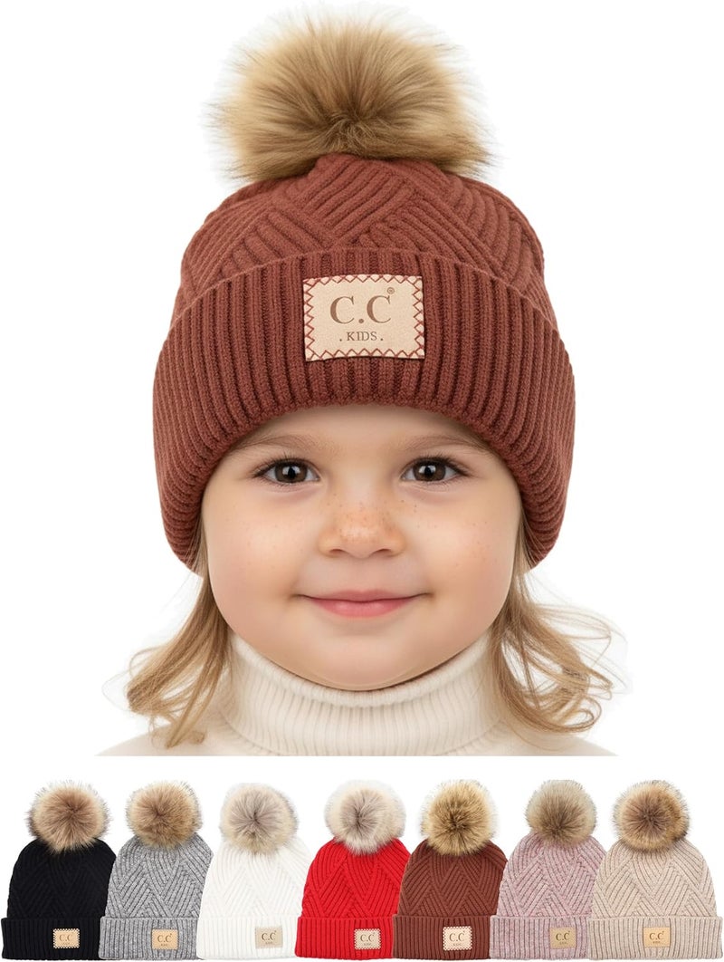 Funky Junque Toddler Pom Beanie – Kids Winter Hat for Ages 1–4, Baby Boy & Girl Knit Beanies, Warm Cozy Knit Snow Hats - Image 1